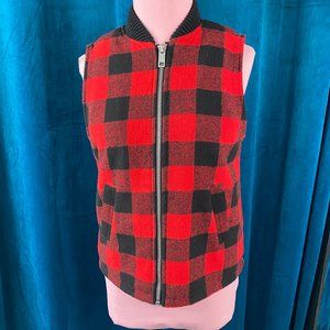 Thread & Supply Buffalo Plaid Shearling Vest Red/Black